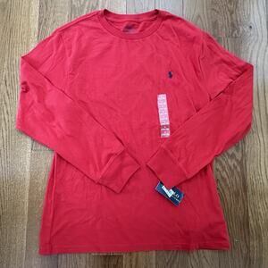Polo Ralph Lauren Boys Long Sleeve Shirt Red L 14/16 Crewneck Cotton Blend NWT